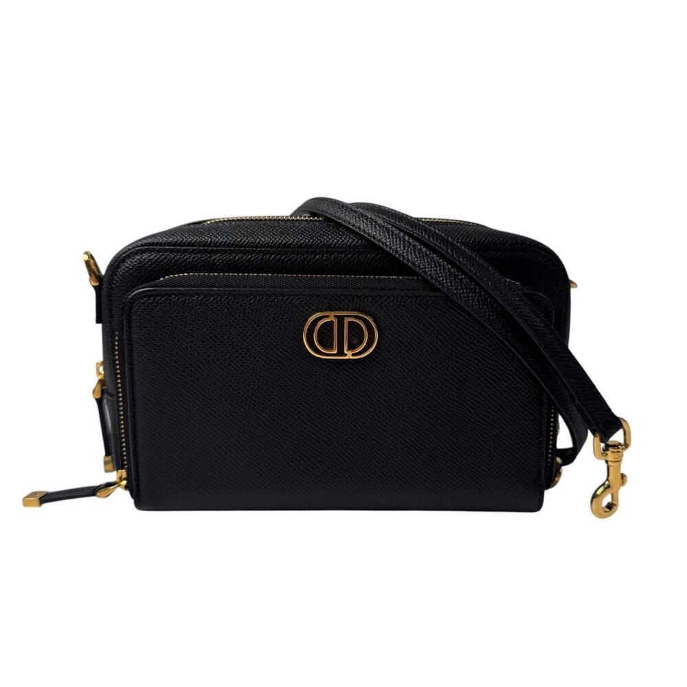 Christian Dior Dior Calo Double Pouch Black Leather Shoulder Bag CD Crossbody...